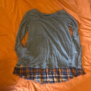 Natural Reflections Gray and Blue Plaid Long Sleeve Tee